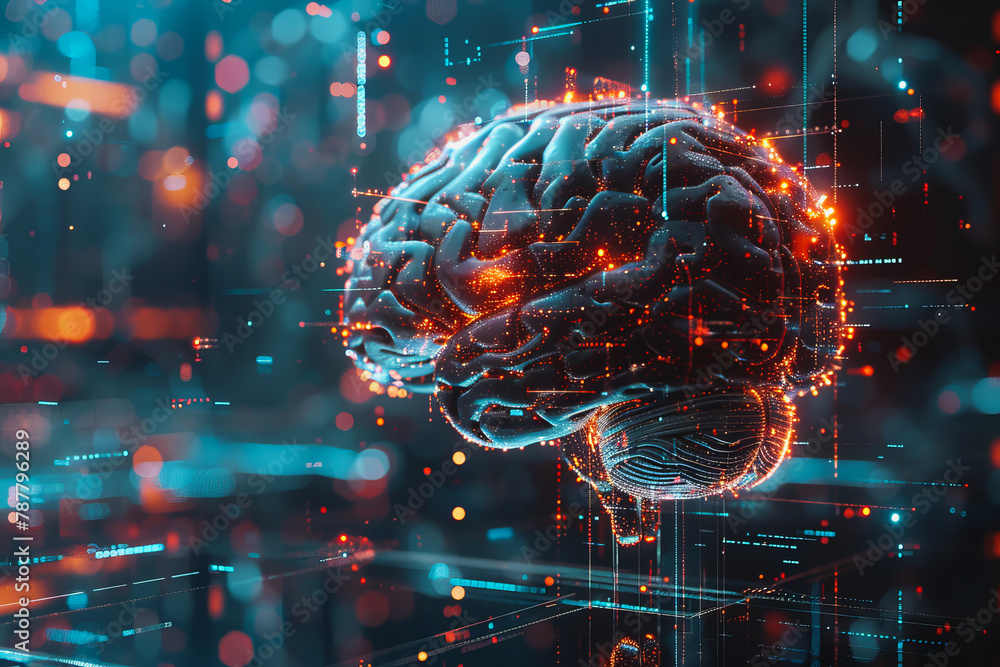Aufkleber an illustration of a person's brain with ai related concepts integrated into the neural network.