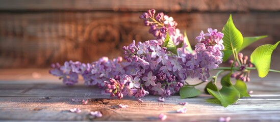 The lovely lilac set against a wooden backdrop