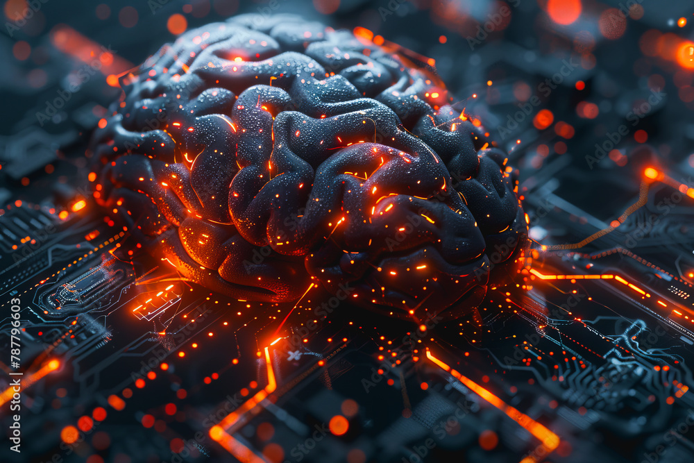 Aufkleber an illustration of a person's brain with ai related concepts integrated into the neural network.