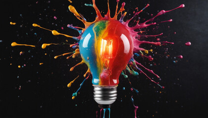 Innovative Explosion: Creative Light Bulb with Colorful Paint Splashes