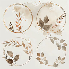 a four different designs of leaves and branches in a circle