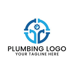 plumbing logo, emblem, creative symbol, vector icon with blue and modern shades