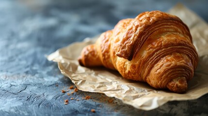   A croissant atop a wax paper, twice