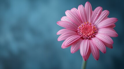   Close-up of a pink flower with water droplets on its petals and dewy center - obrazy, fototapety, plakaty