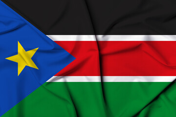 Beautifully waving and striped South Sudan flag, flag background texture with vibrant colors and fabric background