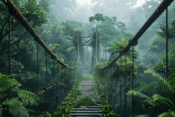 A suspension bridge through lush greenery - Powered by Adobe