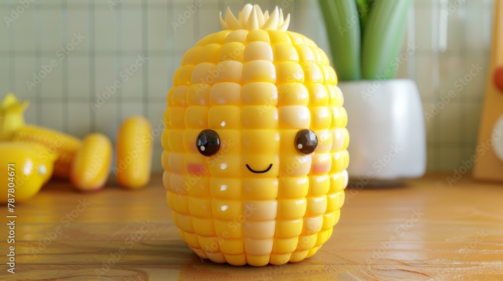Poster a close up of a yellow corn with a face on it. generative ai.