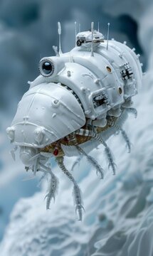 A white bug with a big eye and a big antenna. Generative AI.
