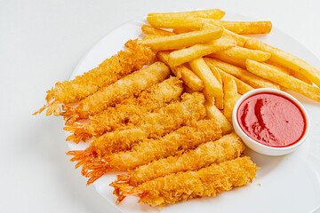 deep fries shrimps with french fries - 787804840
