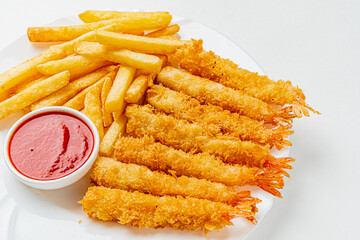 deep fries shrimps with french fries - 787804867