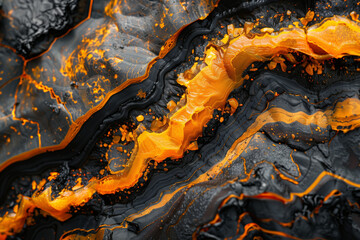 Molten lava black and orange texture natural wallpaper background