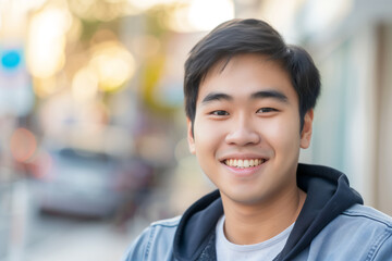 Close up headshot portrait of asia man smiling. - 787806067