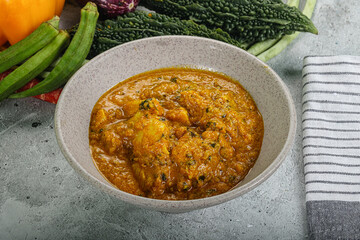 Spicy chicken masala in the bowl