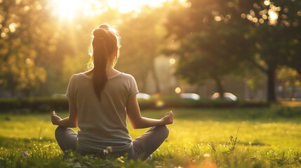 Woman sitting and meditating in the garden. - 787806401