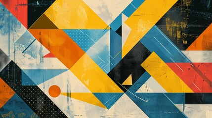 Contemporary vector illustration featuring vibrant geometric patterns in yellow, orange, and blue, perfect for creating hipster-inspired banners