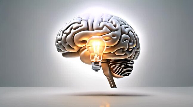 Radiant brain illuminates with glowing light bulb, symbolizing the spark of creativity and the power of ideas to ignite innovation