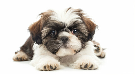 shin tzu puppy, puppy, white background, cute puppy, dog, mock up, photography