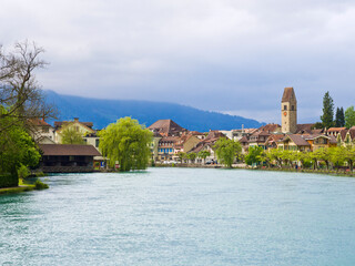 Obraz premium Landscapes of Interlaken town and Aare River in Switzerland.