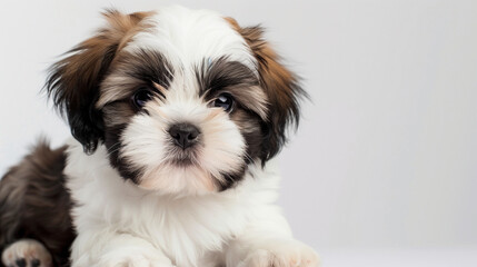 shin tzu puppy, puppy, white background, cute puppy, dog, mock up, photography