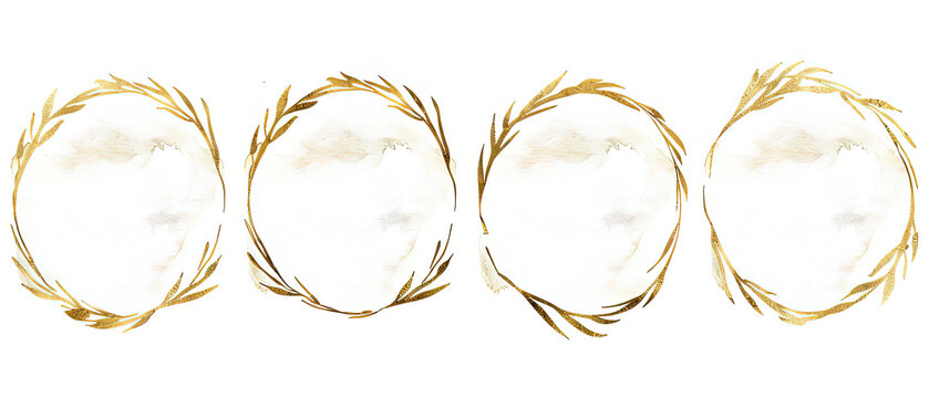 a four oval mirrors with gold paint on them