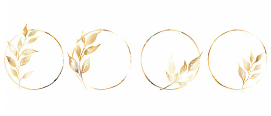 three oval gold leaf frames with a white background - obrazy, fototapety, plakaty