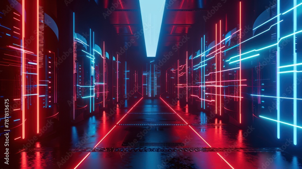 Aufkleber data center full of computers ,high internet visualization.
