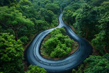 Curve road in the green forest,Thailand,Asia