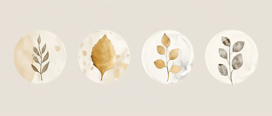 a four oval plates with different leaves on them