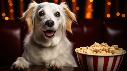the curiosity of a Jack Russell Terrier investigating a bowl of popcorn
