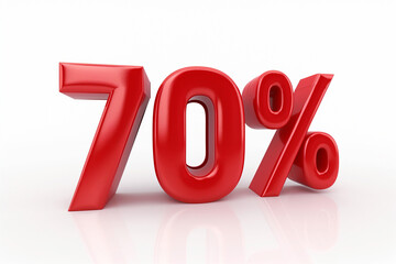 A sales advertisement featuring "70% Off" is displayed on a white background, with striking red letters enclosed within a sales tag. This attention-grabbing design emphasizes the substantial discount 