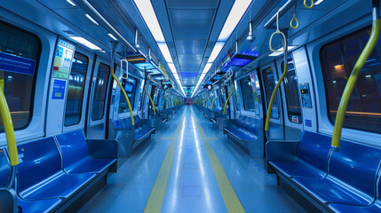 iside of a metro train,pastle blue theme - obrazy, fototapety, plakaty