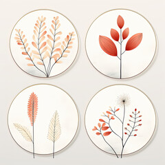 three plates with different designs of leaves on them on a white surface