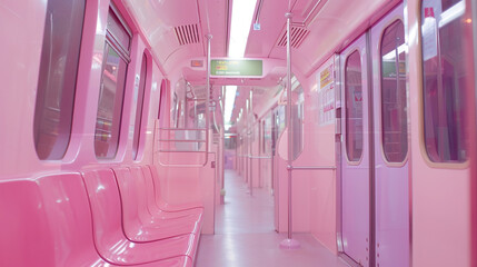 iside of a metro train,pastle pink theme - obrazy, fototapety, plakaty