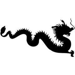 Chinese Dragon Silhouette on White Background. Black Dragon Silhouette