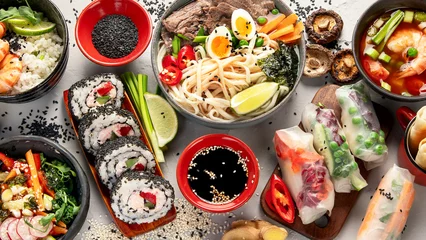  Asian food background with various ingredients. © bit24