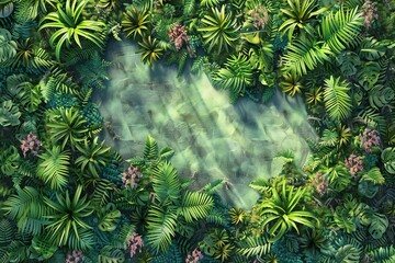 Tropical leaves background,  Top view of jungle plants,   rendering