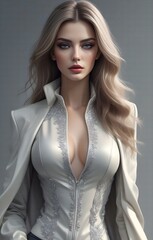 Fashion studio photo of gorgeous sensual woman with blond hair in elegant clothes