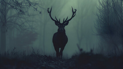 silhouette head deer, generative Ai - obrazy, fototapety, plakaty