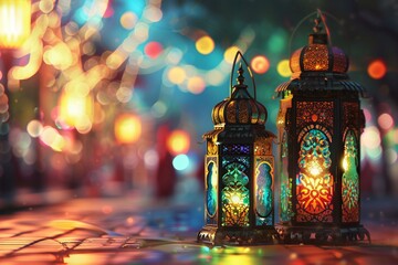 Lanterns for Ramadan Kareem with bokeh background