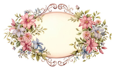Obraz premium PNG Vintage flowers oval frame pattern white background accessories