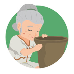 土器を作る縄文時代のお婆さん