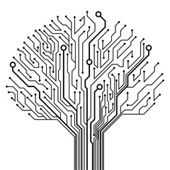 Abstract Circuit tree on white background. Technology design,  Computer engineering hardware system. 