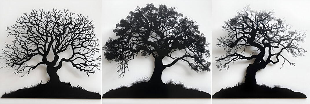 silhouette tree set, generative Ai