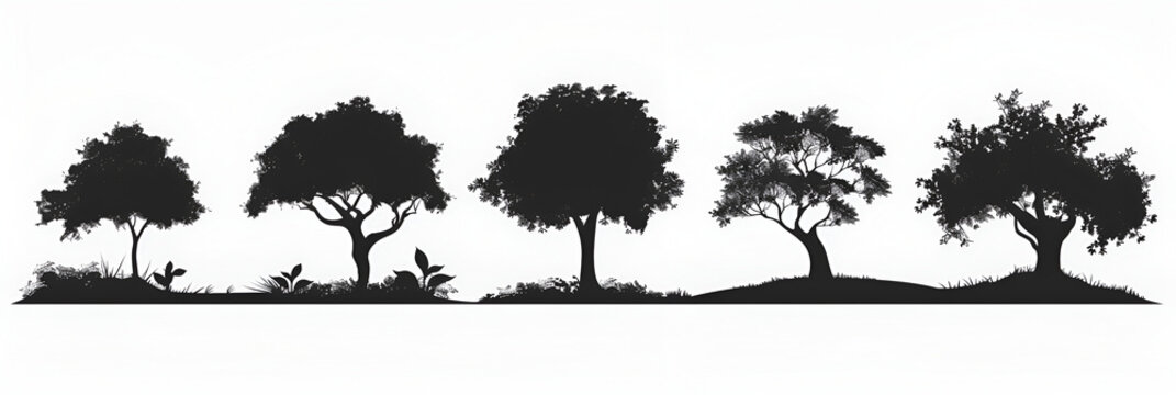 silhouette tree set, generative Ai