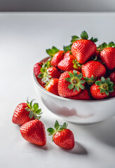 Fresh strawberry in a white bowl.