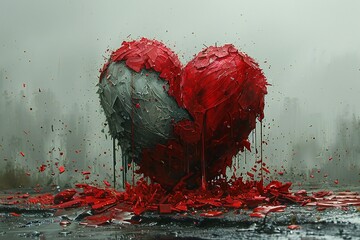 Broken heart in the rain,  Valentines day background,   rendering