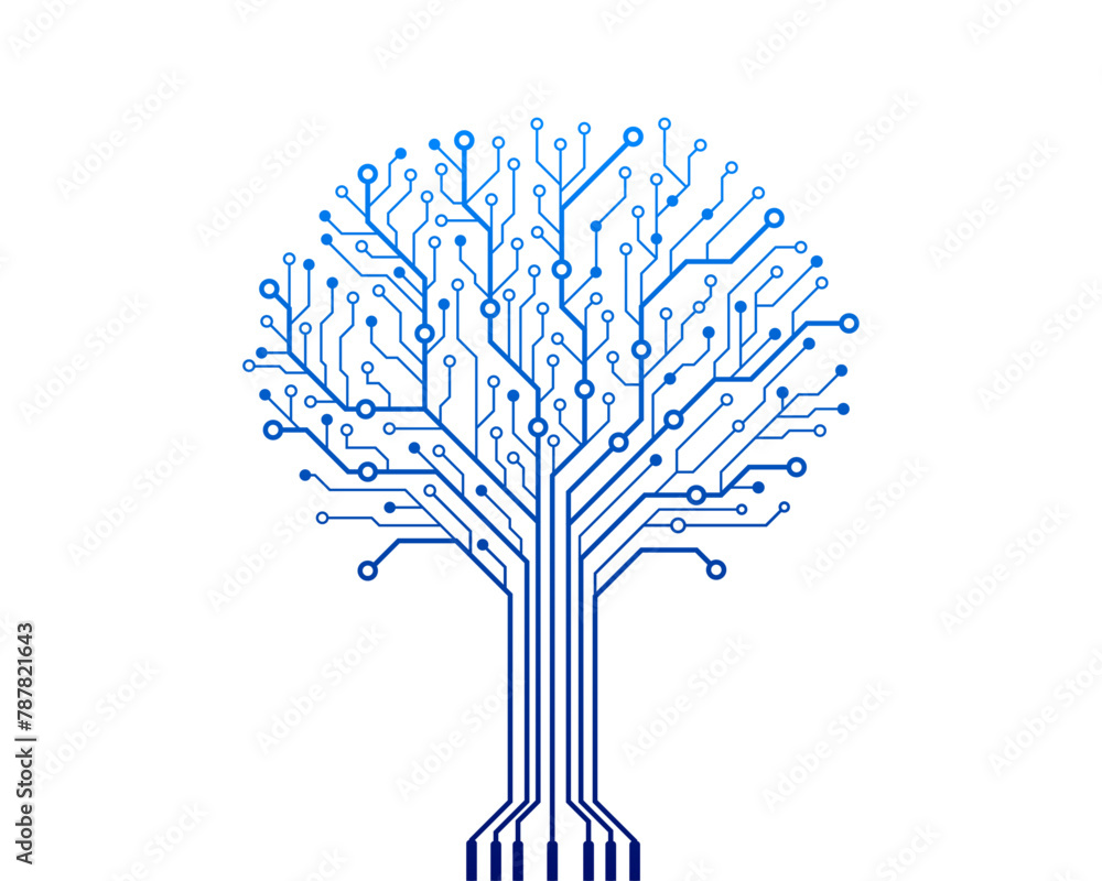 Wall mural abstract circuit tree on white background. technology design, computer engineering hardware system.