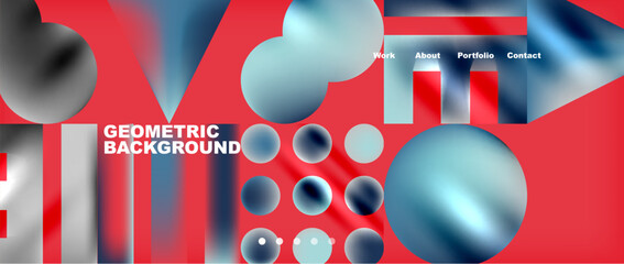 A red background with geometric shapes, circles, and an electric blue closeup pattern. Perfect for a tech event showcasing audio equipment and games
