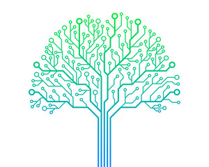 Abstract Circuit tree on white background. Technology design,  Computer engineering hardware system. 