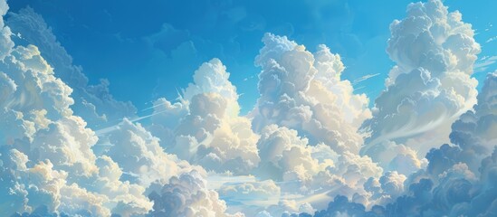 Fluffy white clouds in a clear blue sky - obrazy, fototapety, plakaty